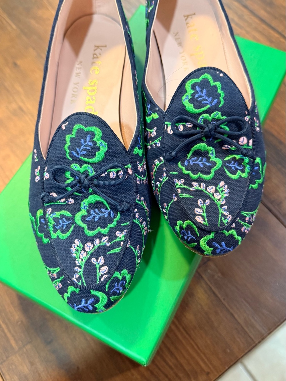 kate spade Navy Embroidered Floral Espadrilles